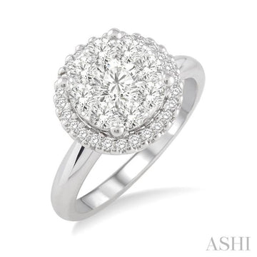 1/2 Ctw Lovebright Round Cut Diamond Engagement Ring in 14K White Gold